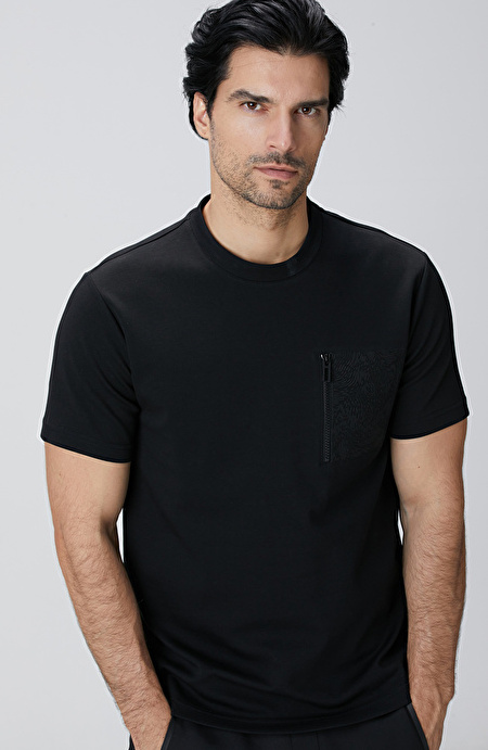 Siyah N-Tech Fermuar Cep Detaylı T-shirt_1