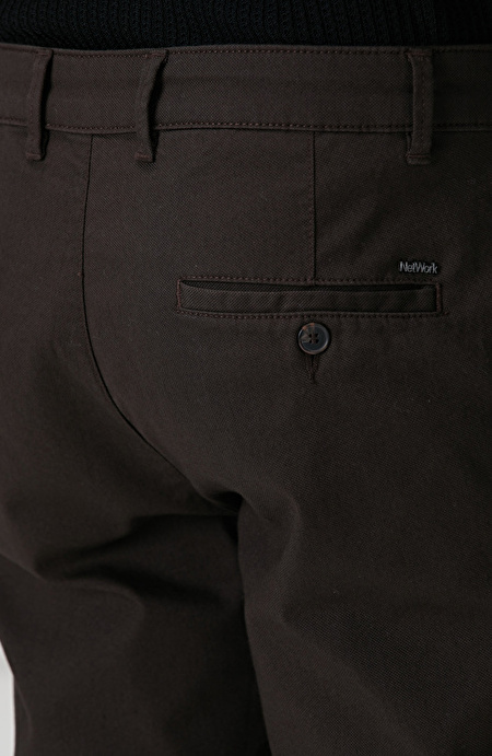 Kahverengi Sepet Örgü Desenli Chino Pantolon_4