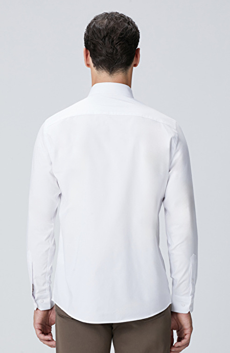 Slim Fit Beyaz Lycralı Cotton Petek Desen Gömlek_4