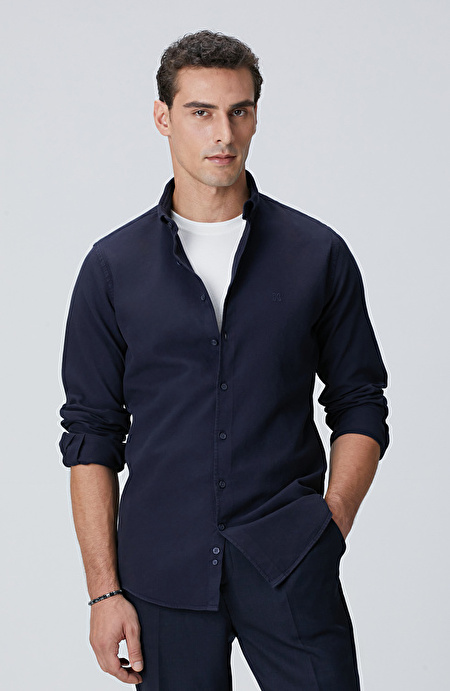 Lacivert Comfort Fit Petek Desen Parça Boya Gömlek