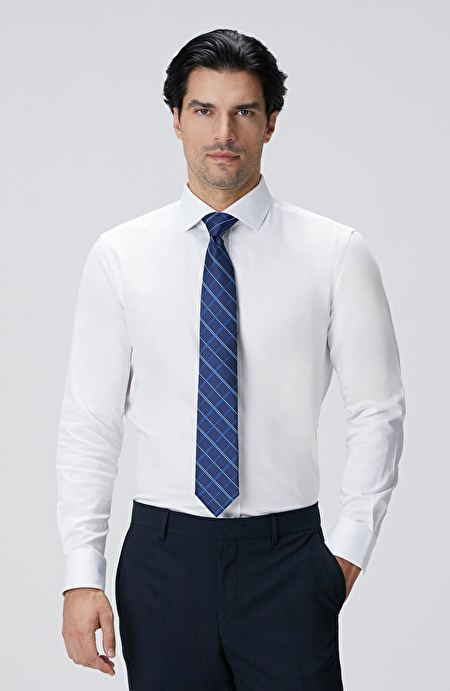 Slim Fit Beyaz Pamuk Saten Gömlek_2