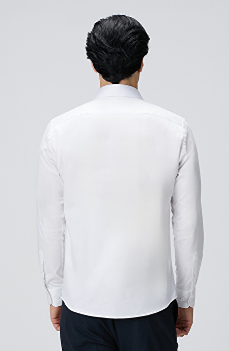 Slim Fit Beyaz Pamuk Saten Gömlek_5