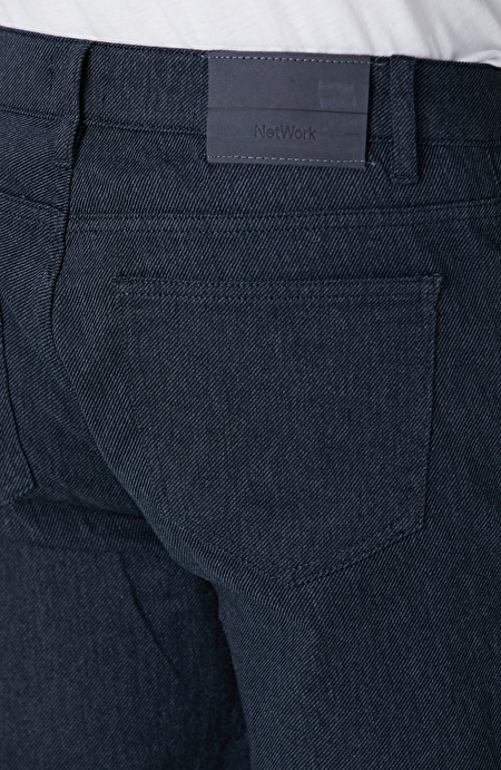 Lacivert 5 Cep Diyagonal Flanel Casual Pantolon_4