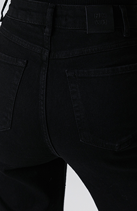 Siyah Geniş Paça Taşlı Pantolon_5