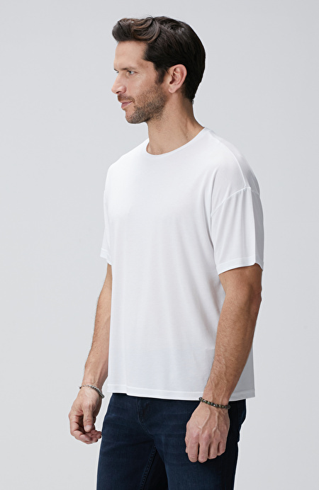 Beyaz Modal Karışımlı T-shirt_3