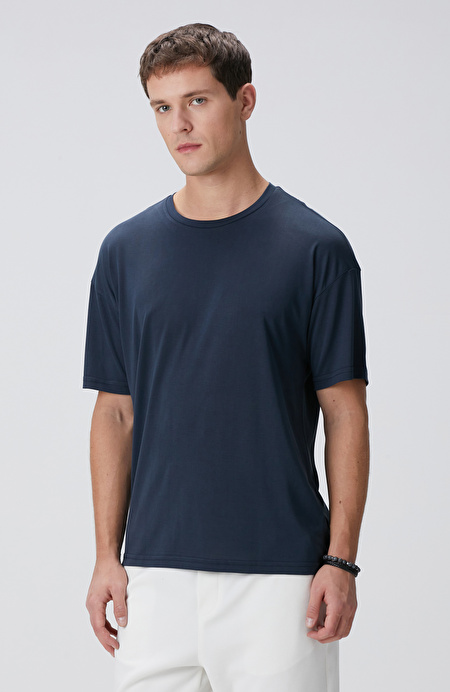 Lacivert Modal Karışımlı T-shirt_3
