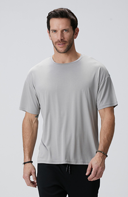 Gri Modal Karışımlı T-shirt_1