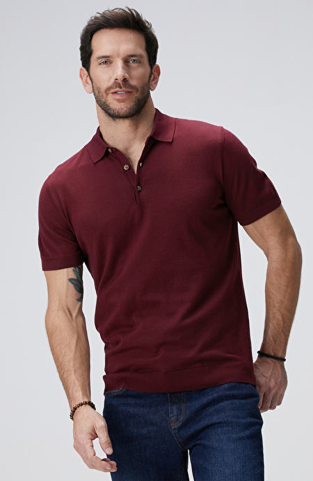 Bordo Polo Yaka Basic Kazak_1