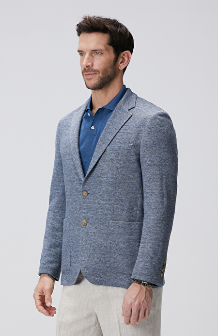 Mavi Loro Piana Kumaşından Üretilmiş Limited Örme Ceket_3