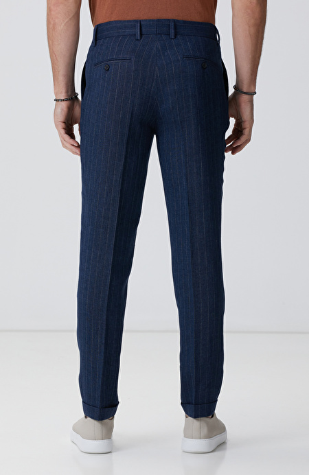 Lacivert Keten Karışımlı Pantolon_2