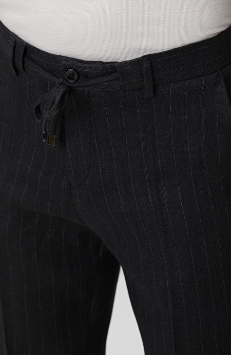 Siyah Keten Karışımlı Jogger Pantolon_3