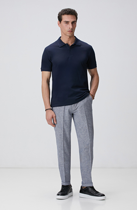 Lacivert Keten Karışımlı Pantolon_0