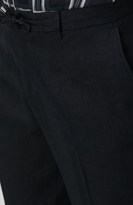 Siyah Keten Jogger Pantolon_4