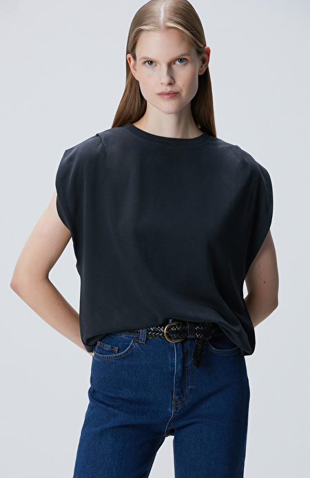 Siyah Modal Karışımlı T-shirt_0