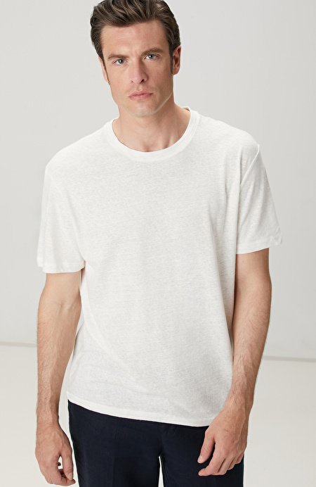 Kırık Beyaz Keten Karışımlı T-shirt_1