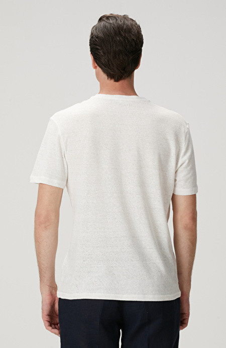 Kırık Beyaz Keten Karışımlı T-shirt_4