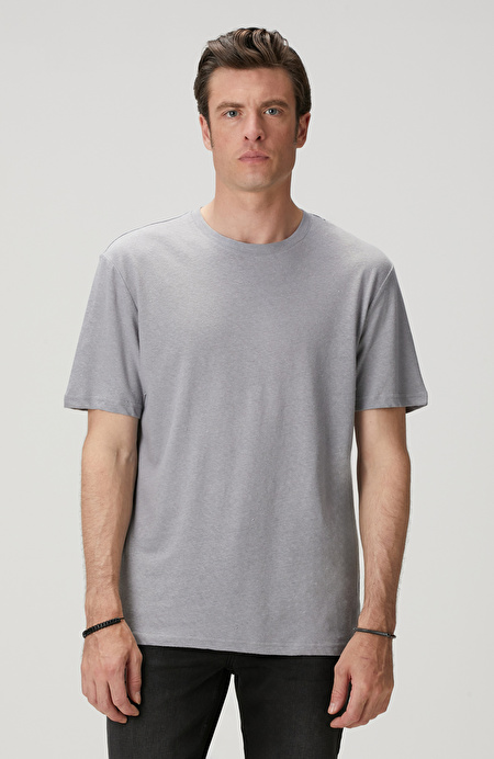 Gri Keten Karışımlı T-shirt_0