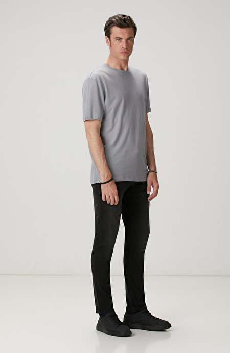 Gri Keten Karışımlı T-shirt_2