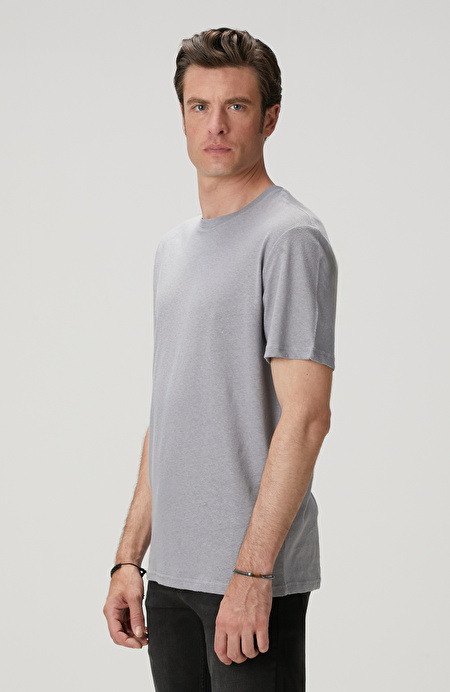 Gri Keten Karışımlı T-shirt_3