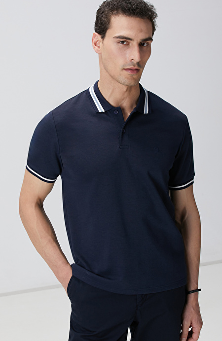Lacivert Polo Yaka Örme T-shirt_1