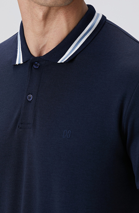 Lacivert Polo Yaka Örme T-shirt_5