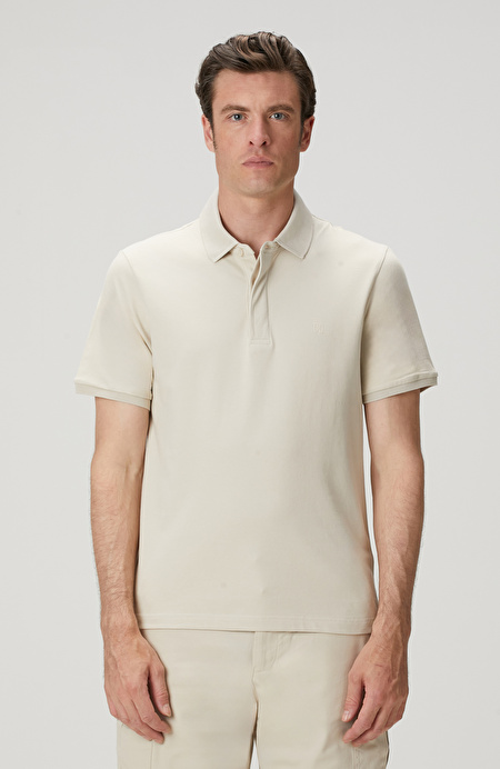 Bej Polo Yaka Gizli Patlı Desenli T-shirt_0