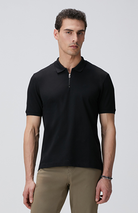Siyah Polo Yaka Örme T-shirt_0