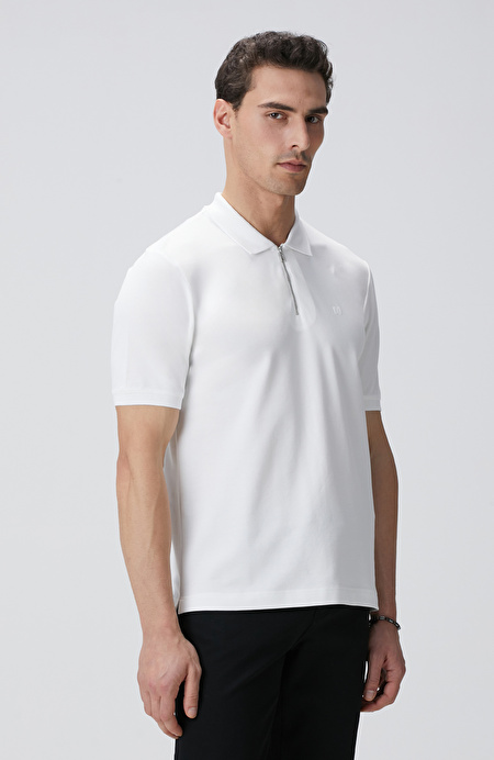 Kırık Beyaz Polo Yaka Örme T-shirt_3