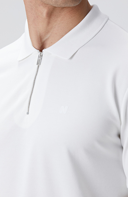 Kırık Beyaz Polo Yaka Örme T-shirt_5