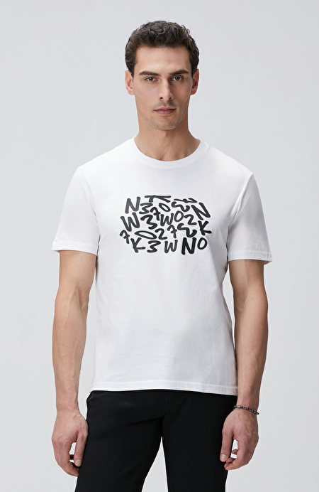 Kırık Beyaz Network Baskılı Örme T-shirt_0