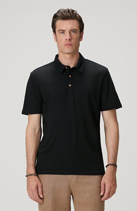 Siyah Keten Karışımlı T-shirt_1