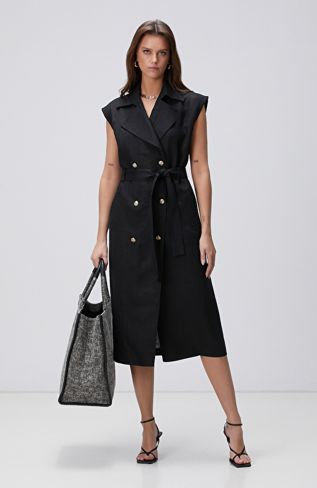 Siyah Maxi Keten Elbise_2