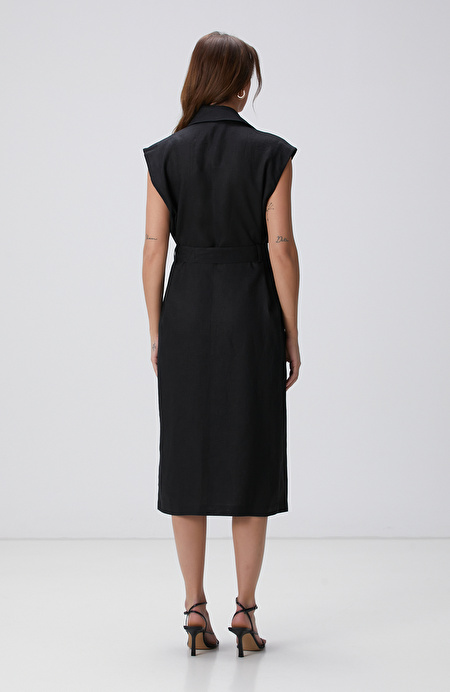 Siyah Maxi Keten Elbise_4