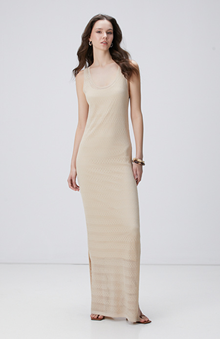 Bej Maxi Elbise_0