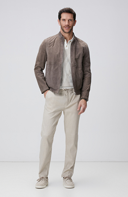 Açık Bej Keten Karışımlı Casual Pantolon_0