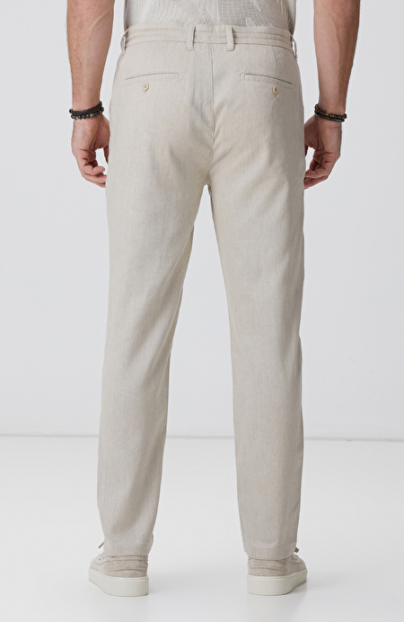 Açık Bej Keten Karışımlı Casual Pantolon_2