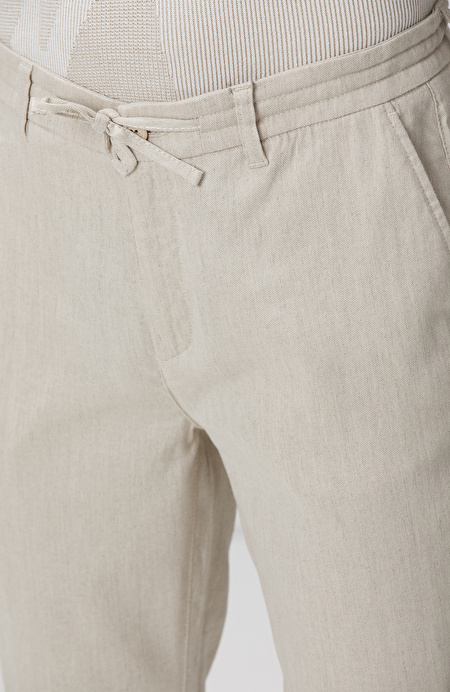 Açık Bej Keten Karışımlı Casual Pantolon_3