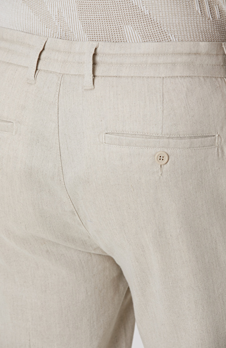 Açık Bej Keten Karışımlı Casual Pantolon_4