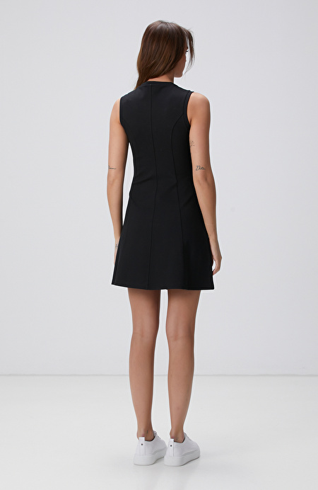 N-Tech Siyah Mini Örme Elbise_5