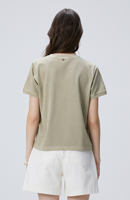 Bej Omuz Taş Detaylı T-shirt_4