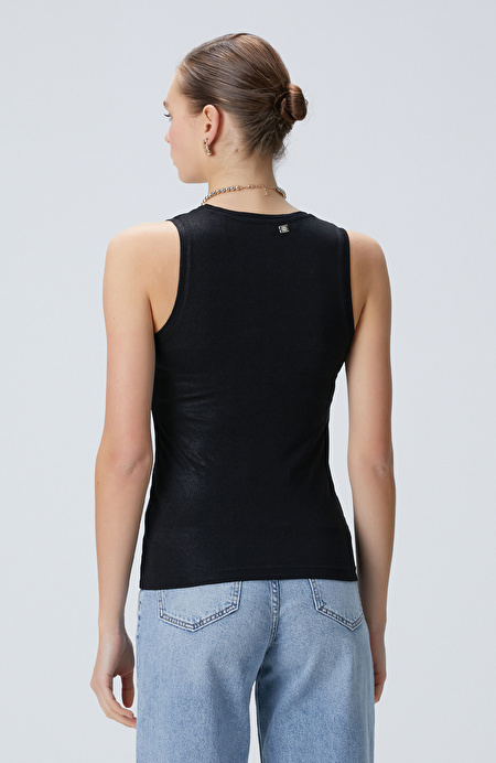 Siyah Varak Baskılı T-shirt_4