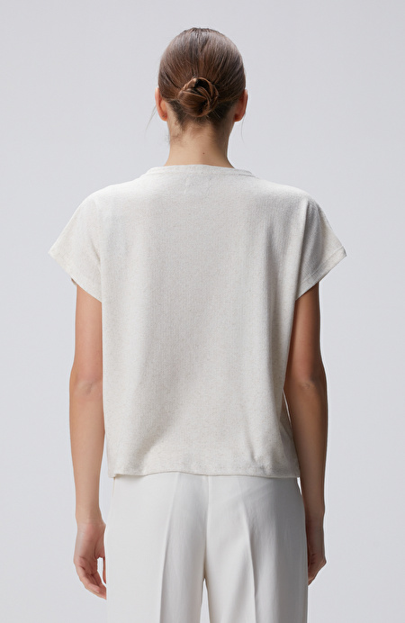 Bej Keten Karışımlı T-shirt_4