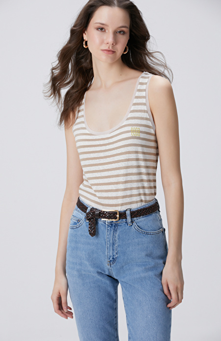 Vizon Kırık Beyaz Keten Karışımlı T-shirt_3