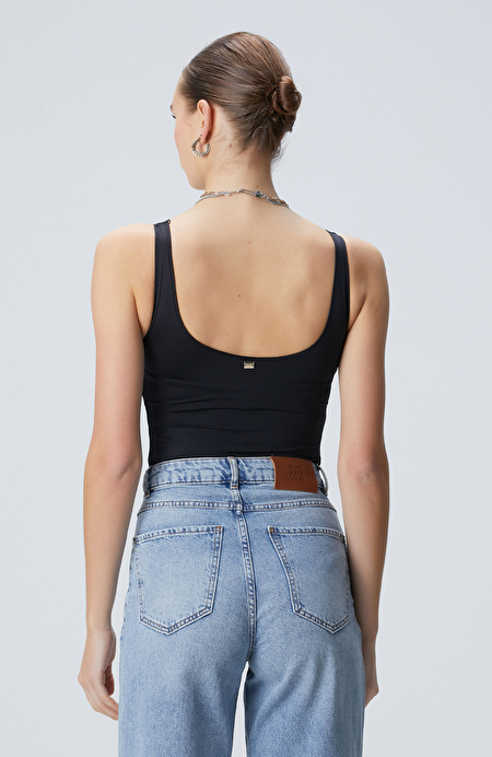 Siyah Jarse Bodysuit T-shirt_4