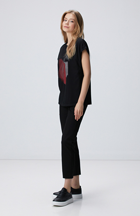 Siyah Tül Garnili T-shirt_2