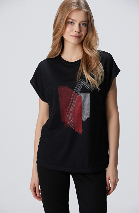 Siyah Tül Garnili T-shirt_3