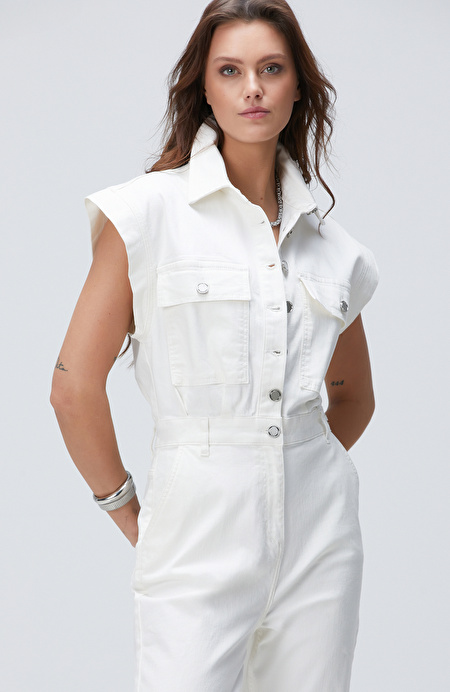 Kırık Beyaz Denim Tulum_1