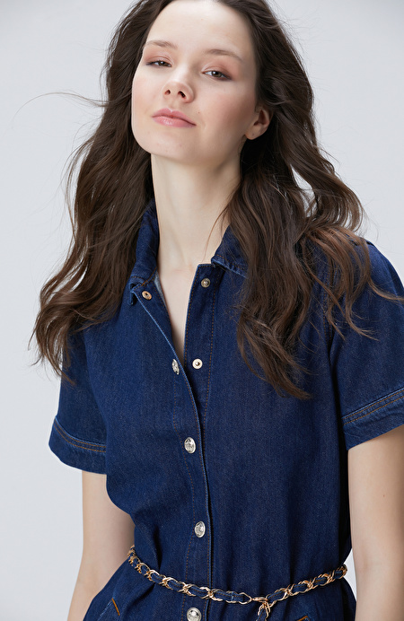 Indigo Mini Denim Elbise_1