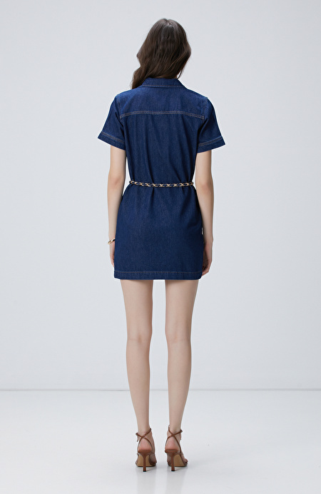 Indigo Mini Denim Elbise_4