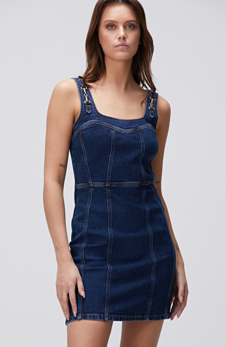 İndigo Mini Denim Elbise_0